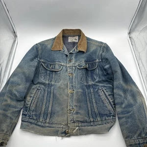 Giacca vintage Lee Storm Rider uomo denim colletto foderato flanella taglia 42R invecchiata - Foto 1 di 19