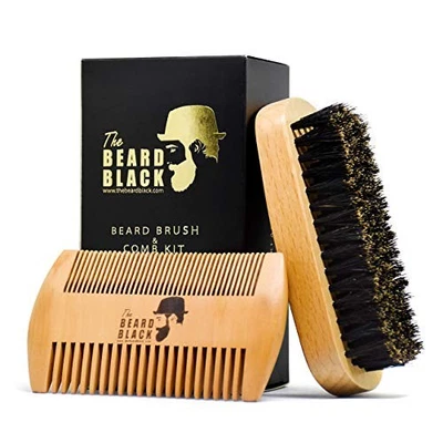 Beard Brush & Comb Set for Men - Natural Boar Bristle Brush, Dual Action Beige - Image 1 of 4