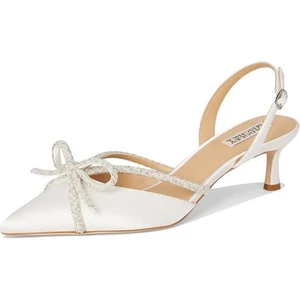 Badgley Mischka Womens Angelina Heels US 9.5 M White Silk Rhinestone Bow NIB - Picture 1 of 15