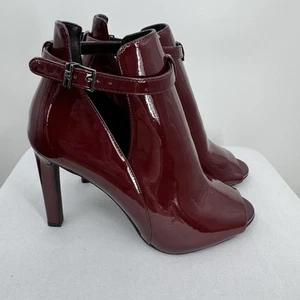 Michael Kors Burgundy Lawson Open Toe Bootie Buckle Cut-Out Patent Size 9.5 Read - Picture 1 of 9