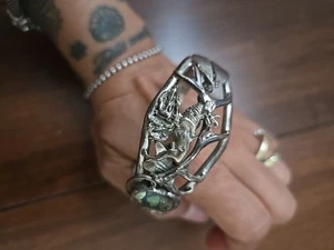 Old Artisan Cuff Bracelet Sterling Silver Navajo Turquoise - Picture 1 of 7
