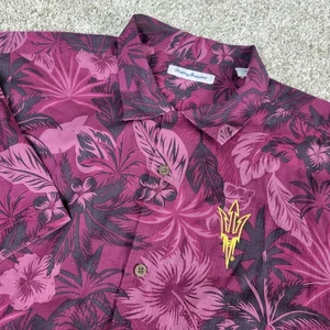 Tommy Bahama ASU Sun Devils Para Hombres Grande Granate AOP Flaoral Hawaiano SS 100% Seda - Imagen 1 de 7
