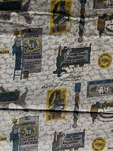 Vintage Advertising Logos Cotton Fabric Print Mustard, Pewter, Navy Gray 2Yards - Picture 1 of 9