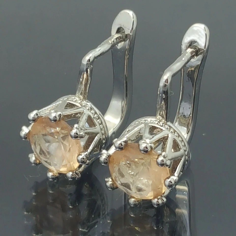 18K White Gold Filled Stunning Italian Morganite 18ct GF Huggie Earrings 15mm - Image 1 of 4