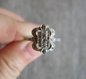 Vintage Art Nouveau Marcasite Ring – Handmade Sterling Silver Size 8.5 - Picture 1 of 9