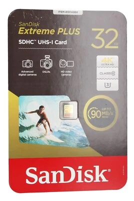SanDisk Extreme PLUS SDHC UHS-I Card | 32GB | 1014008 90MG Read Speed - Image 1 of 2