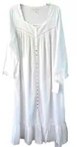 New Eileen West Maxi Nightgown Small Long Sleeve Cotton White Lace Ruffle Button - Picture 1 of 17