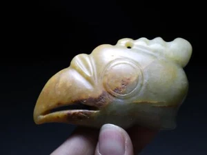 Ancient Hongshan Culture Old Hetian Jade Hawk Eagle Bird Beak Amulet Pendant CN8 - Picture 1 of 15