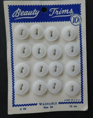 Vintage 1959 Beauty Trims Card with 16 White Plastic Buttons SB1 - Image 1 of 2
