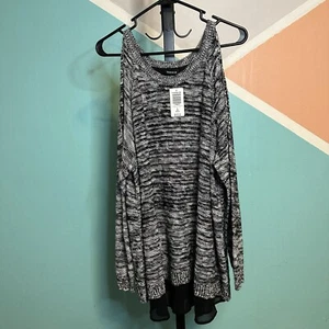 Torrid Pullover Damen Größe 2 Plus Schwarz/Weiß Cold Shoulder Langarm Oberteil - Bild 1 von 7
