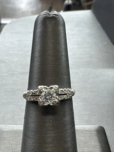 Antique Art Deco 14K White Gold Dia Ring Sz 6 4.7 Grams Approx.50 Ct W/ Accents - Picture 1 of 4