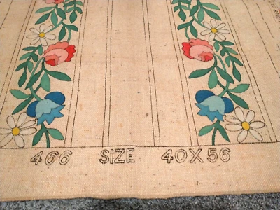 Vintage Burlap Rug Hooking Pattern HIAWATHA Heirloom Hand Painted 40" X 56" - Image 1 of 4