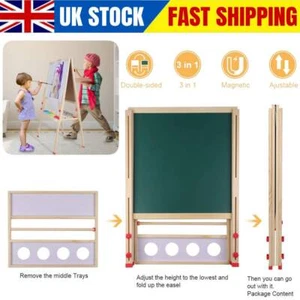 Kids Art Stand Easel Chalk Drawing Double Side Dry Erase Magnetic Board Wood - Picture 1 of 13