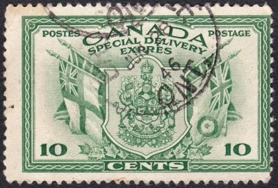 Sello de entrega especial 1942 Canada War Esfuerzo de 10¢, usado, Erindale ON, Scott #E10 Foto 1 de 4