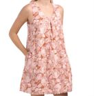 Tahari Linen Dress Womens Red Pink Floral Leaves Lined Sleeveless Pullover 