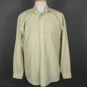 Burberry London Yellow Plaid Up Dress Shirt SZ Mens  Large Long Sleeve Cotton - Picture 1 of 9