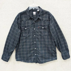 Levis Corduroy Pearl Snap Shirt Men's XL Blue Gray Plaid LS Western Cowboycore - Picture 1 of 8