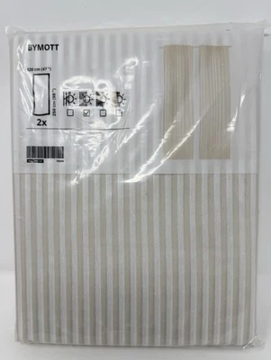 Ikea BYMOTT Light Filtering Curtains 1 pair (2 Panels) Beige/White Stripe 47x98" - Image 1 of 4