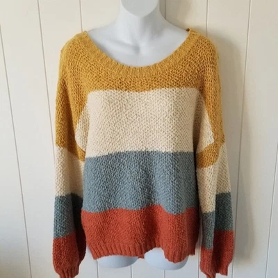 Suéter Para Mujer Y2k Cuello Redondo Tejido Boho Otoño Invierno Color Bloque Talla Pequeña Foto 1 de 4