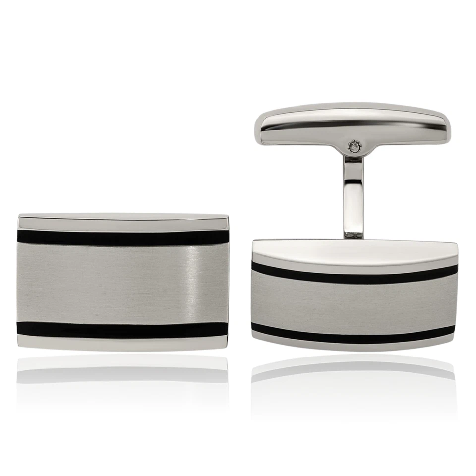 Stainless Steel Black Rubber Cufflinks Set for Men - Imagem 1 de 4