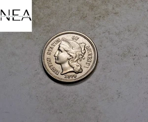 1870 3 Cent Coin (Three Cent Nickel 3C) * Gem BU * Low Mintage * ZT430 - Picture 1 of 3