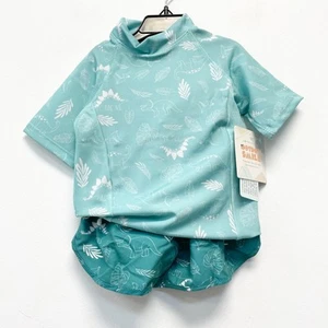 Dot Dot Smile Boys Toddler Swim Set 3/4 Teal Dino Print Rashguard & Shorts - Picture 1 of 8