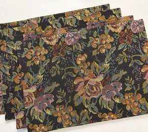 Set Of 4 Crate And Barrel Tapestry Placemats Autumn Fall Floral Black Back - Picture 1 of 3