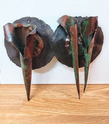 Set Of 2 Copper Brutalist Sculpture Wall Sconces Patina Finished  Handcrafted - Image 1 of 4