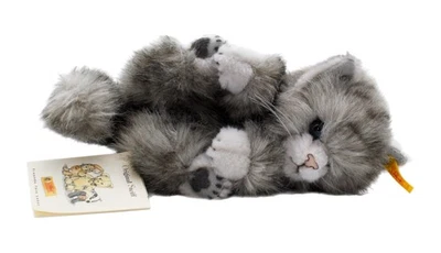 Steiff 复古德国可爱灰色马海毛猫小猫毛绒娃娃带标签按钮 — 第 1/4 张图片