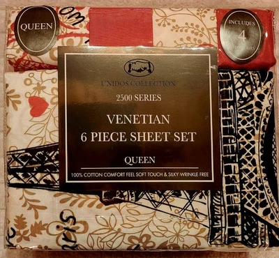 Juego de sábanas venecianas Torre Eiffel París serie 2500 6 piezas Queen - 4 fundas de almohada - suaves Foto 1 de 4