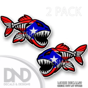 Puerto Rico Flag Skeleton Fish Decal Rican Truck Car Boat Sticker Fishing 2 Pack - Picture 1 of 4