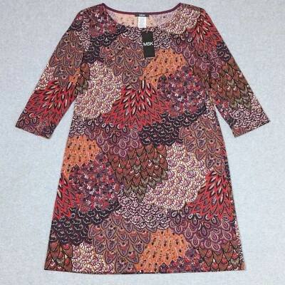 MSK 女式短袖连衣裙女式 L 码 3/4 袖波西米亚花卉亮片新品 — 第 1/4 张图片