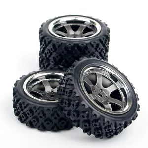 Rubber 4Pcs Rally Tires and Wheel Rims 12mm Hex For HSP HPI RC 1:10 Off Road Car - Picture 1 of 7