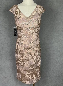 Alex Evenings Short Embroidered Sheath Dress/Cap Sleeves /V-Neckline Gold 6 NWT. - Picture 1 of 13