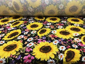 Double Brushed DTY Floral Spandex Stretch Apparel Fabric Yellow Sunflower M313 - Picture 1 of 1