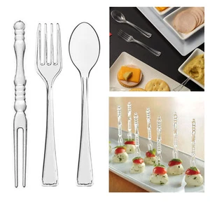 72 Clear Plastic Mini Forks Tiny Spoon Serving Picks Taster Disposable Appetizer - Picture 1 of 1
