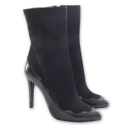 NEW GIORGIO ARMANI Suede Patent Leather Trim Cut Out Boots - Black - Size 37 - Image 1 of 4