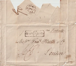 1830 RARE DOTTED FRAME OZ AT 6s/8d PER OZ WRAPPER HAMBURG VIA HOLLAND TO F HUTH - Picture 1 of 2