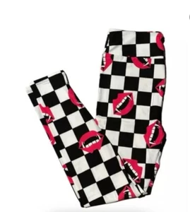 New Lularoe Halloween Leggings VAMPIRE TEETH, FANGS, LIPS SZ OS 2-10 Checkered - Picture 1 of 2