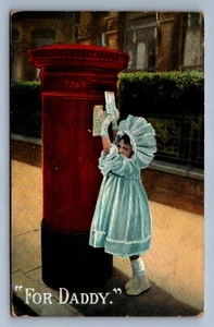 Postkarte Vintage Grüße für Papa kleines Mädchen Versand eines Briefes - Bild 1 von 2