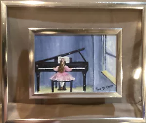 Girl at Piano Acrylic Painting Glass Frame Original Artist Signed 10x12 - Picture 1 of 3
