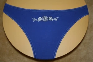 Blue G-String, Loop Fringe On Bands, Flower Design w Seed Pearls - Size 6 - Picture 1 of 2