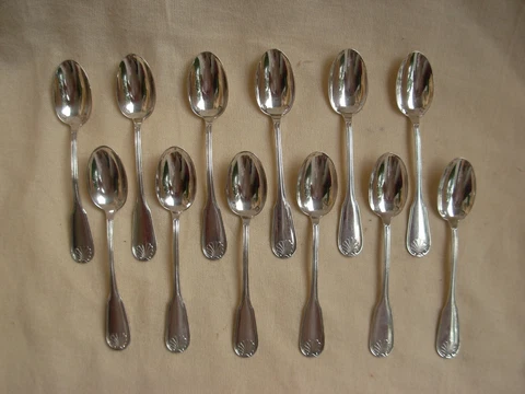 ANTIQUE FRENCH STERLING SILVER MOKA SPOONS,SET OF 12,LATE 19th OR EARLY 20th Cover