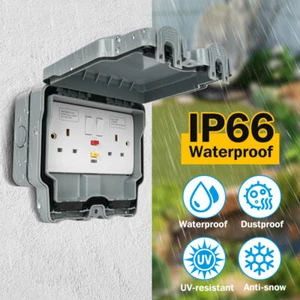 Outdoor Socket Weatherproof Storm Double Switched Rcd Socket 13 Amp 2 Gang Ip66 - Picture 1 of 10
