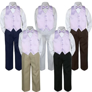 4pc Boy Baby Toddler Kids Lilac Lavender Vest Bow Tie Formal Pants Set Suit S-20 - Picture 1 of 7