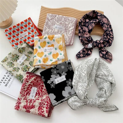 68*68cm Headscarf Hair Scarf Cotton Linen Flower Print Square Scarf Head Wrap - Image 1 of 4