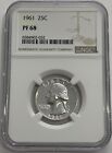 1961 NGC PF68 90% SILVER PROOF WASHINGTON QUARTER GREAT EYE APPEAL 25c WHITE LB