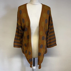 Gudrun Sjoden Cardigan Size Medium Mustard Spot Pattern Open Front 100% Cotton - Picture 1 of 12