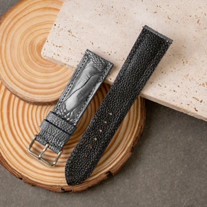 Gray Ostrich Leather Watch Strap Band, Ostrich Leg Skin, Buckle 16mm - 24mm - Picture 1 of 10