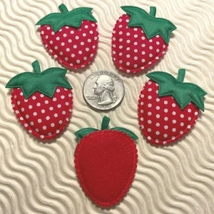 40 pcs x 1 3/4" Large Padded Polka Dot Cotton Strawberry Appliques Summer ST394 - Picture 1 of 1